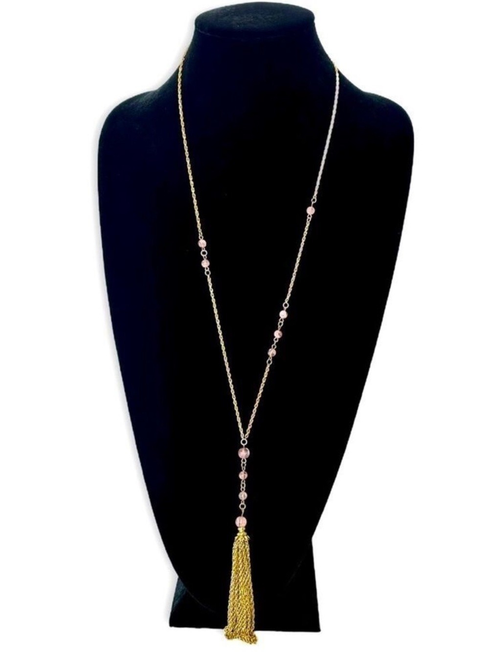 BANANA REPUBLIC Gold Pink Beaded Tassel Necklace NWT